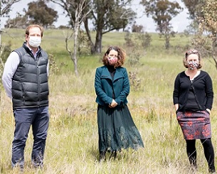 ACT Conservator Flora and Fauna Ian Walker, and ACT Environment Minister Rebecca Vassarotti with Helen Oakey from Conservation Council ACT Region. Photo: Kerrie Brewer.