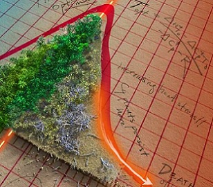 Graphic depicting the temperature tipping point at which Earth's plants will start decreasing the amount of human-caused carbon emissions they can absorb. Credit: Victor O. Leshyk/Northern Arizona University