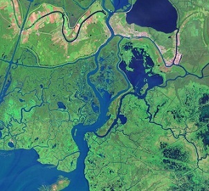 Over 8,000 satellites are orbiting Earth today, capturing images like this, of the Louisiana coast. Credit: NASA Earth Observatory