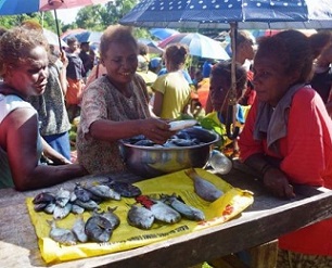 Women selling fish at Takwa market in Malaita, Solomon Islands. Credit - Jan van der Ploeg