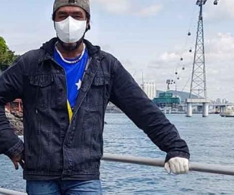 A long way from home … Solomon Islands observer Jeromy Ahikau Wateoli in South Korea before observers were repatriated home when countries went into lockdown early in the COVID-19 pandemic. Credit - George Maelagi