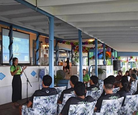 Te Ipukarea Society’s Alanna Smith makes a presentation. Credit - Te Ipukarea Society