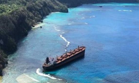MV Solomon Trader grounded in East Rennell, Solomon Islands, 2019. Credit - Australian High Commission