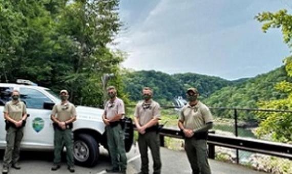 Rock Island State Park Rangers under COVID19 restrictions, Tennessee USA. Credit - Holly Ingram