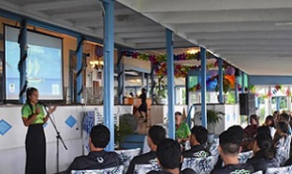 Te Ipukarea Society’s Alanna Smith makes a presentation. Credit - Te Ipukarea Society