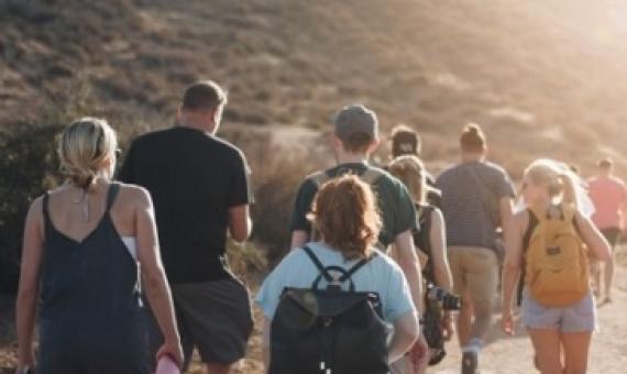 tourists hiking in a national park