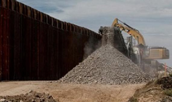 Creating cement for the border wall’s base creates dust and uses up an enormous amount of water from impoverished desert aquifers, up to 710,000 gallons of water per mile of wall by some measures. PHOTOGRAPH BY ADRIANA ZEHBRAUSKAS, THE NEW YORK TIMES/REDUX